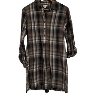 Relativity Women's Black and White Plaid Button-Down Dress
